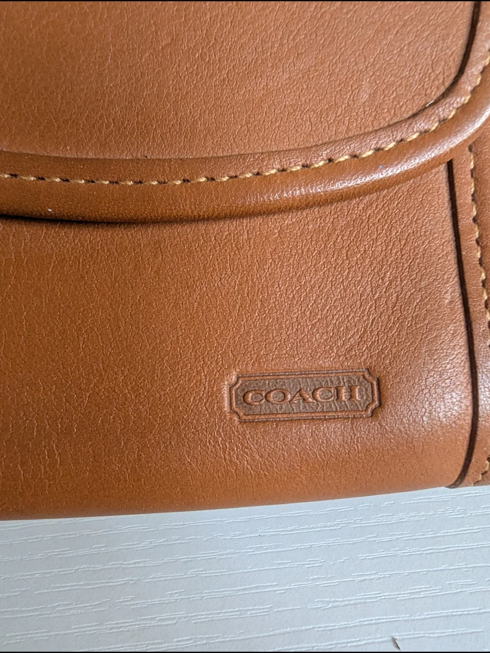 Coach Tan Leather Wallet with Gold Chain